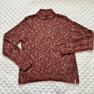 Woolrich Red Beige Marled Knit Quarter Zip Mock Neck Wool Blend Sweater Size L